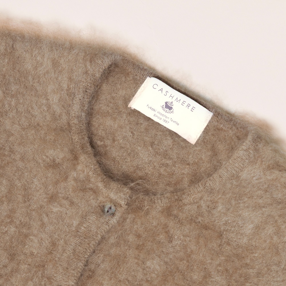 カシミヤ１００％　ファー加工カーディガン