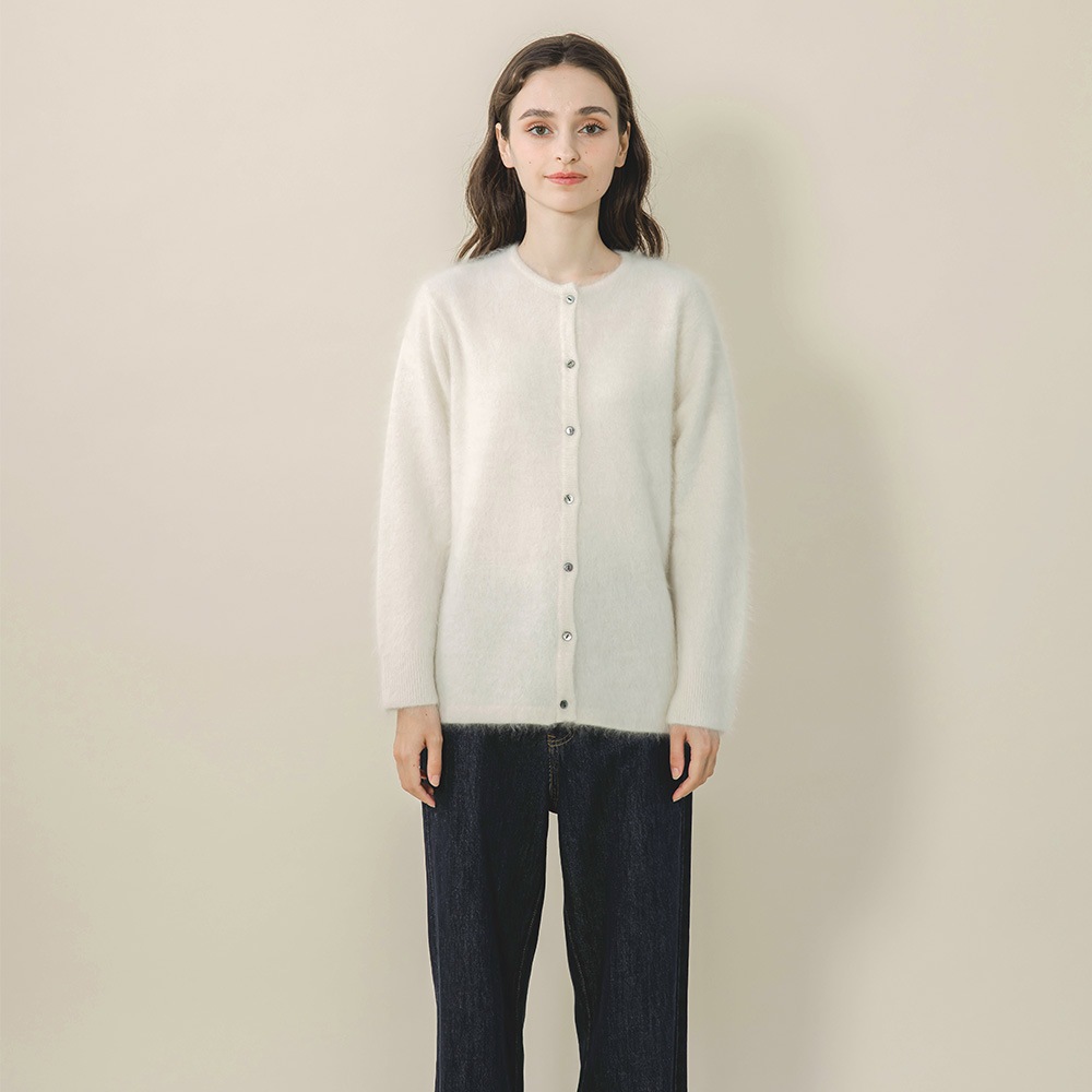 カシミヤ１００％　ファー加工カーディガン