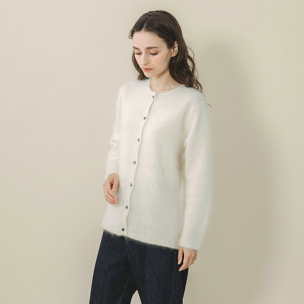 カシミヤ１００％　ファー加工カーディガン