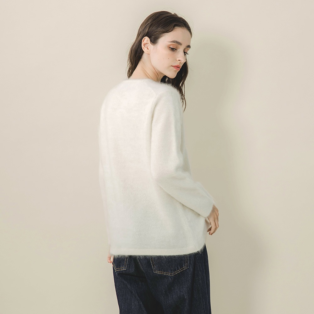 カシミヤ１００％　ファー加工カーディガン