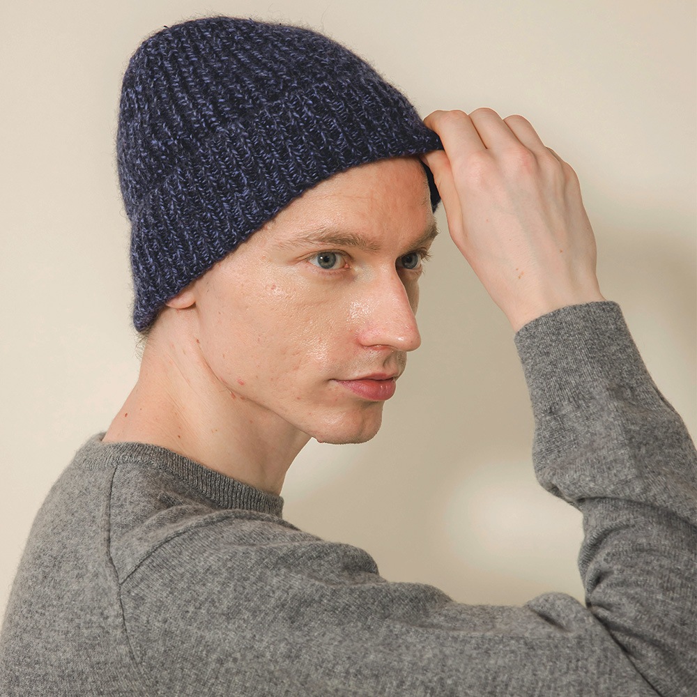 【限定商品】カシミヤ１００％　畦ビーニー 825/ブルー