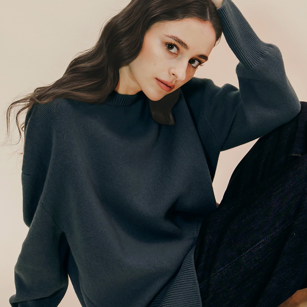 カシミヤ100％ Ｗフェイスクルーネック