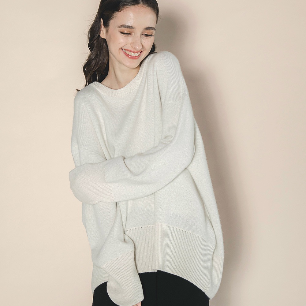 カシミヤ100％ Ｗフェイスクルーネック