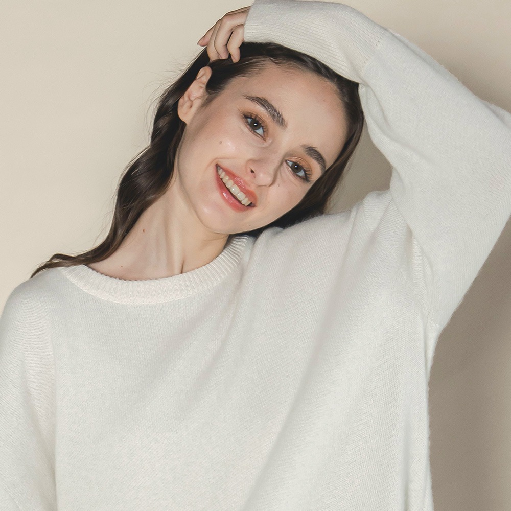 カシミヤ100％ Ｗフェイスクルーネック