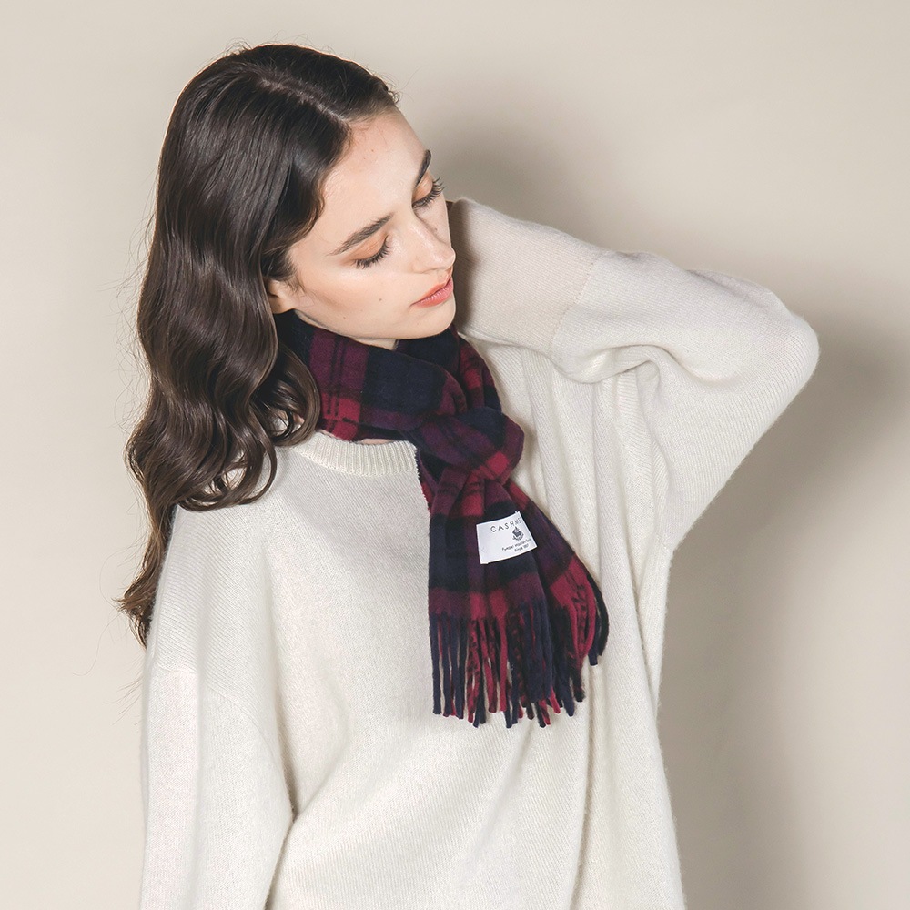 カシミヤ100％ チェックミニマフラー