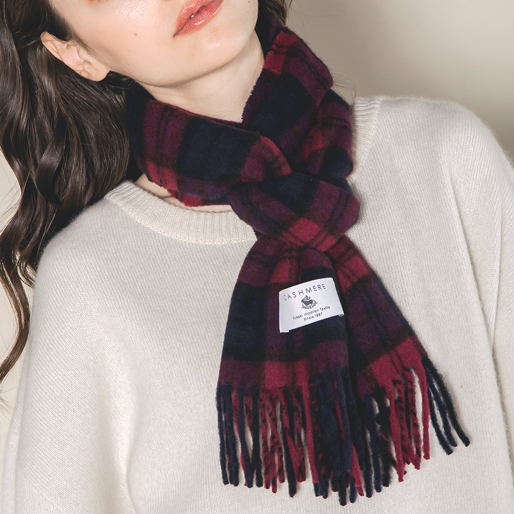 カシミヤ100％ チェックミニマフラー