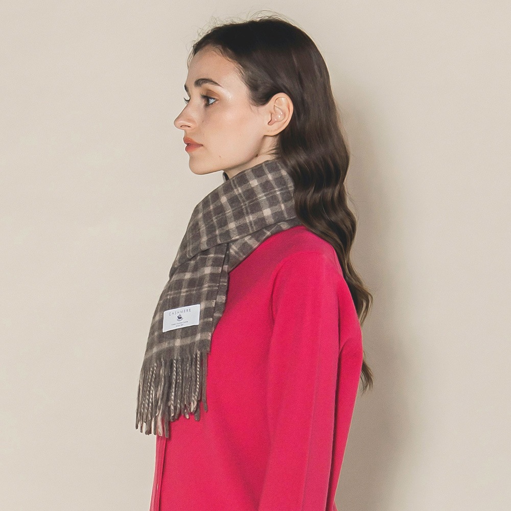 カシミヤ100％ チェックミニマフラー