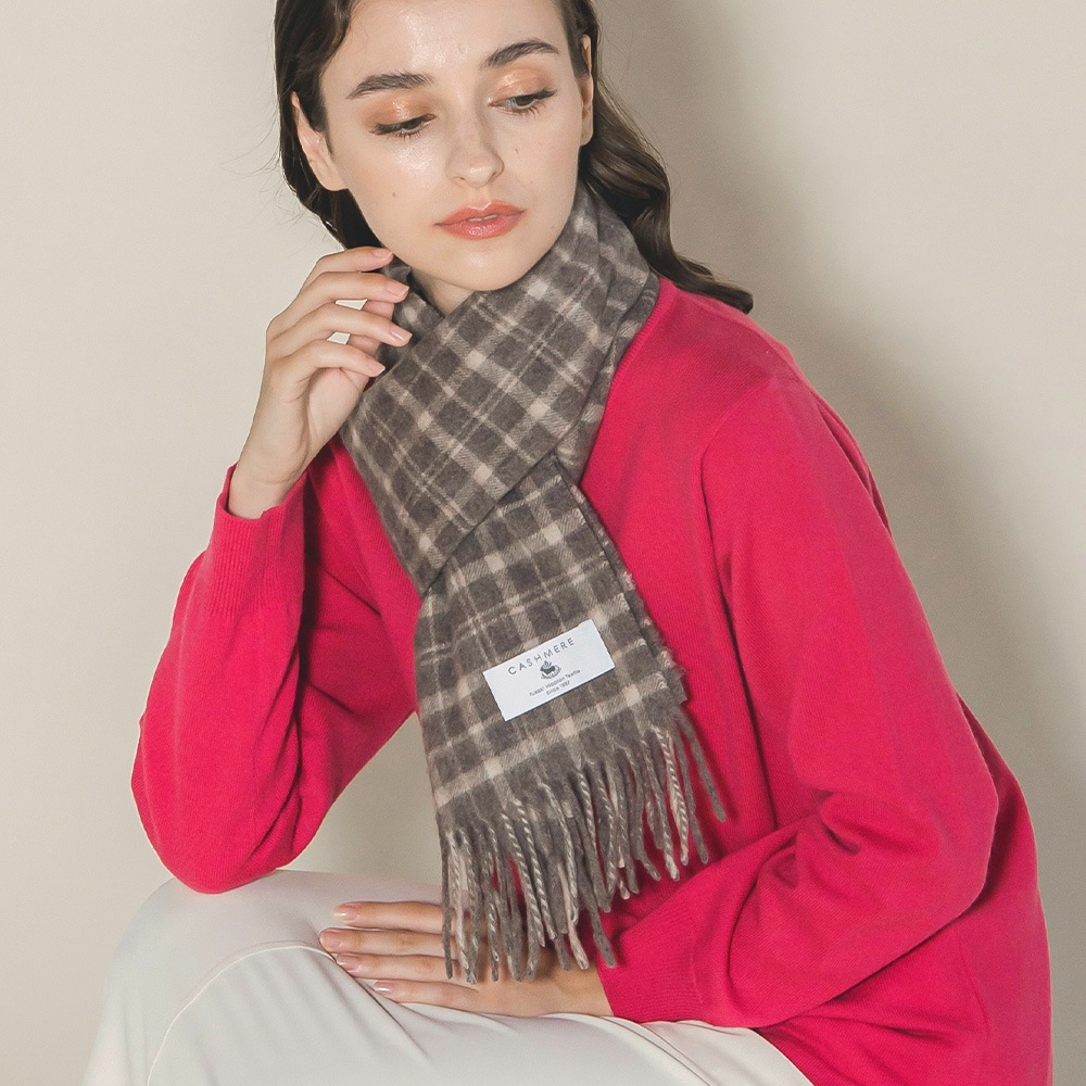 カシミヤ100％ チェックミニマフラー