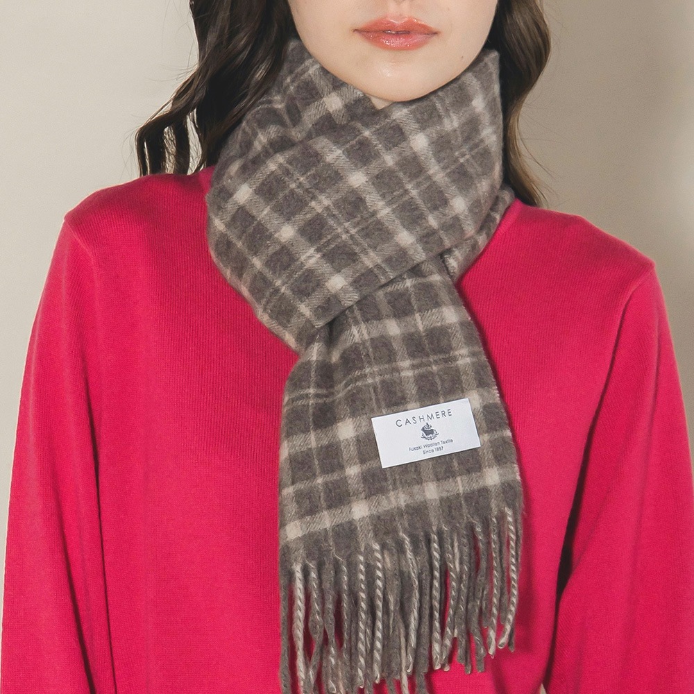 カシミヤ100％ チェックミニマフラー