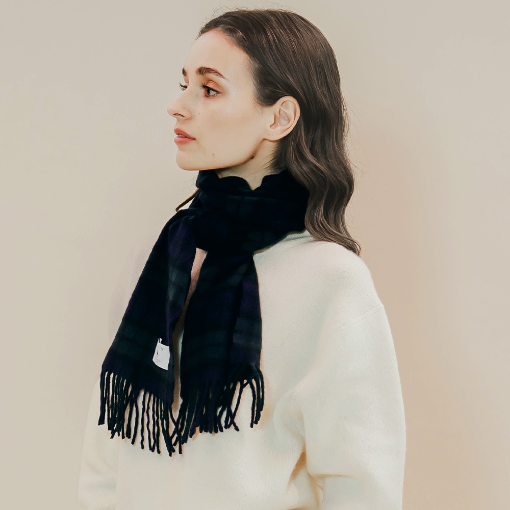 カシミヤ100％ チェックミニマフラー