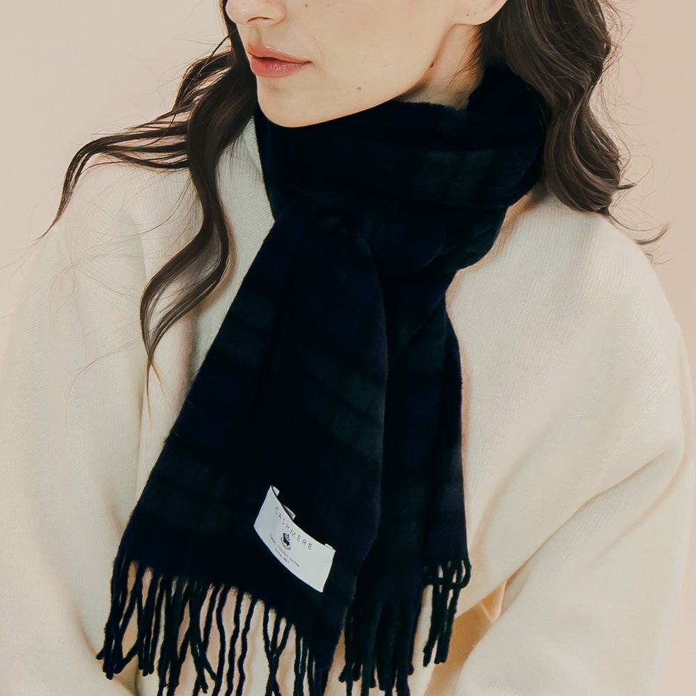 カシミヤ100％ チェックミニマフラー