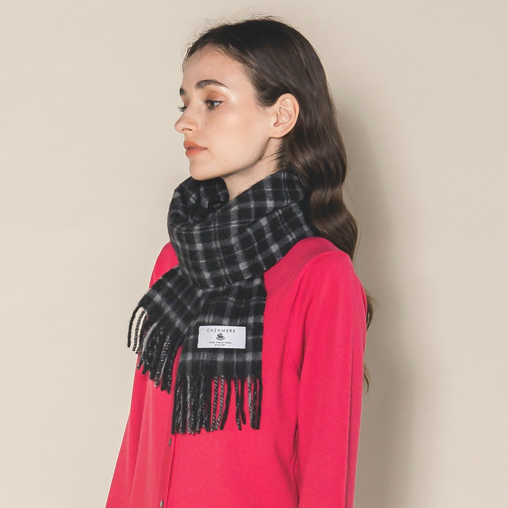 カシミヤ100％ チェックミニマフラー