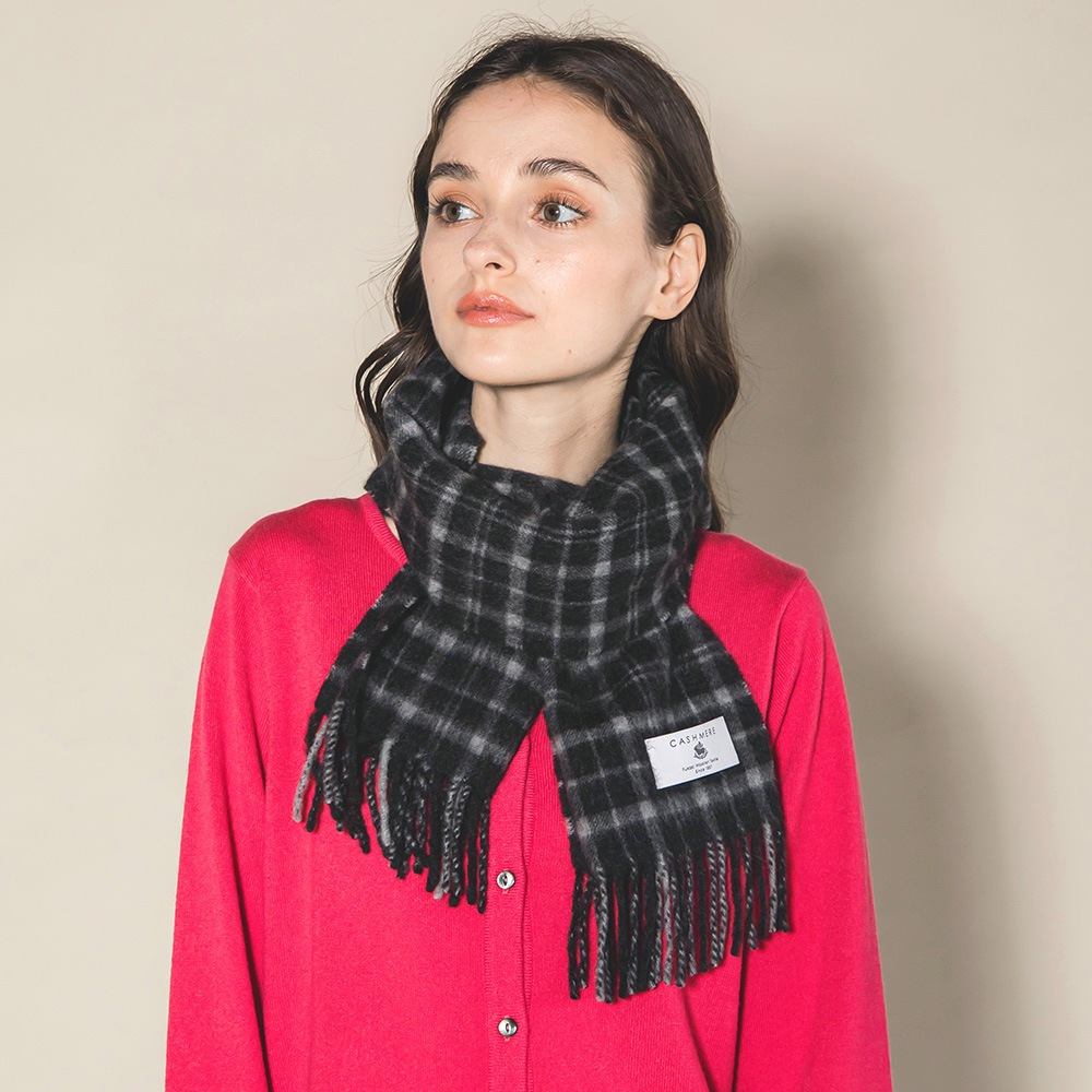 カシミヤ100％ チェックミニマフラー