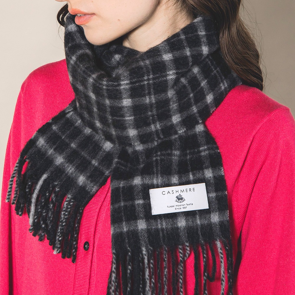 カシミヤ100％ チェックミニマフラー