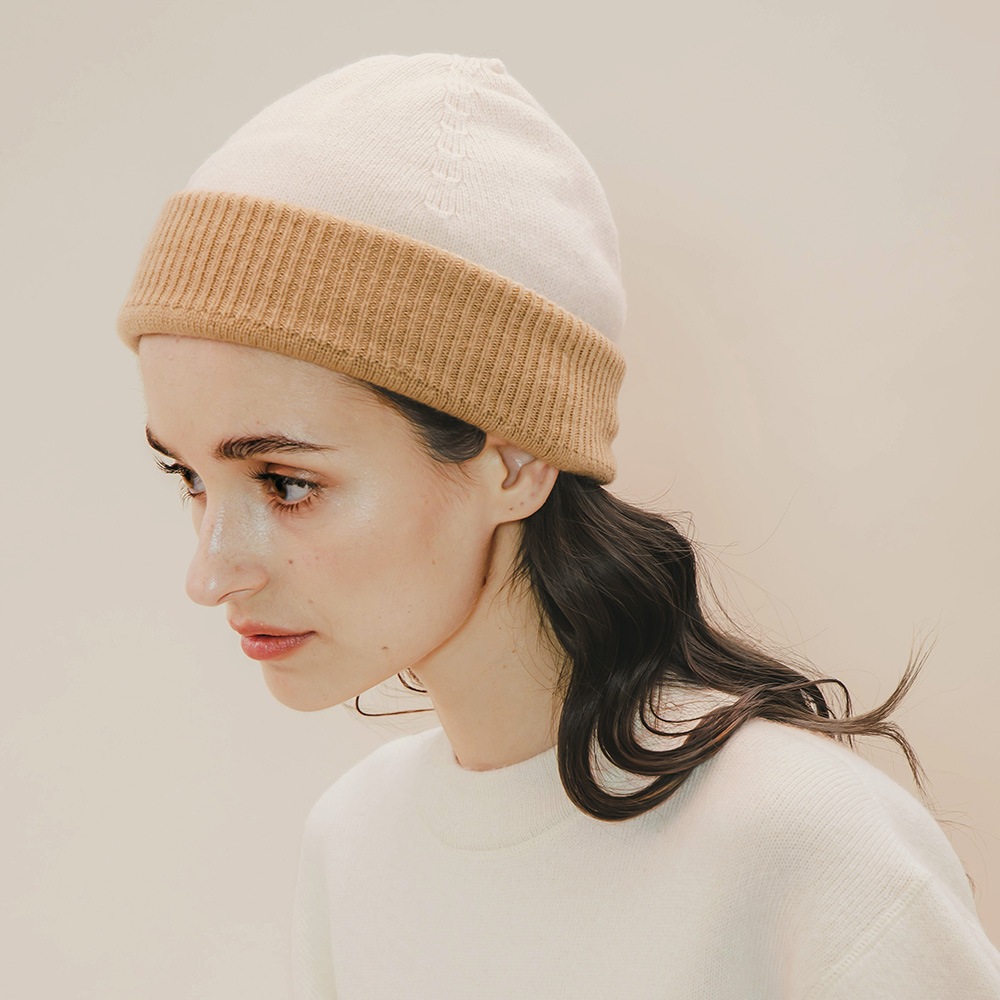 カシミヤ100％ リバーシブルニットキャップ