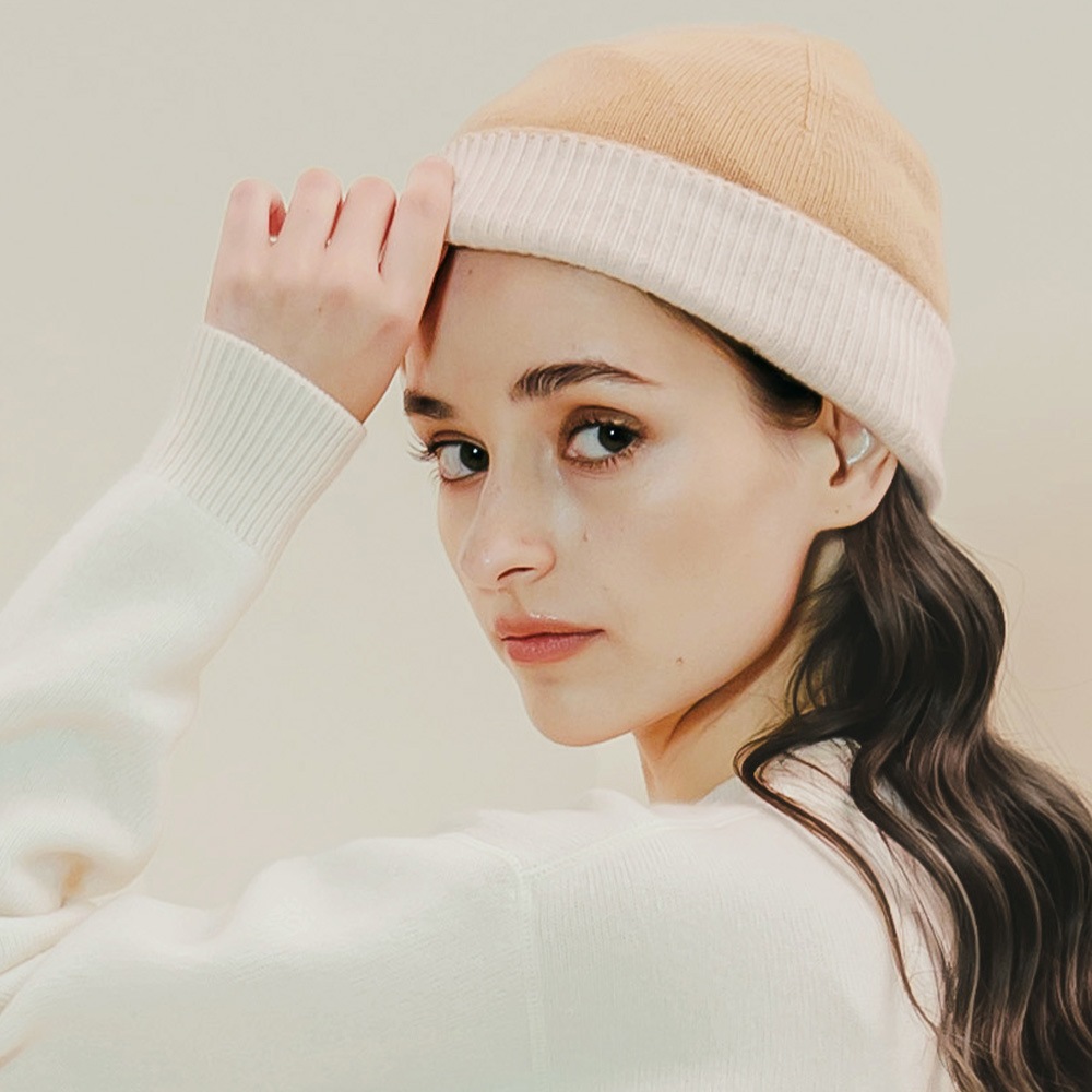 カシミヤ100％ リバーシブルニットキャップ