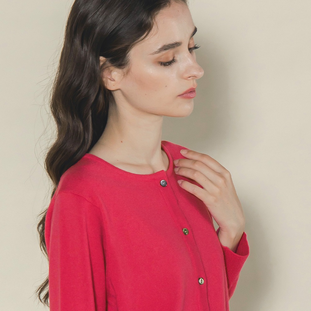 DRAWERカシミヤ ウール スナップ クルーネック カーディガン　ピンク DRAWERカシミヤ ウール スナップ クルーネック カーディガン ピンク