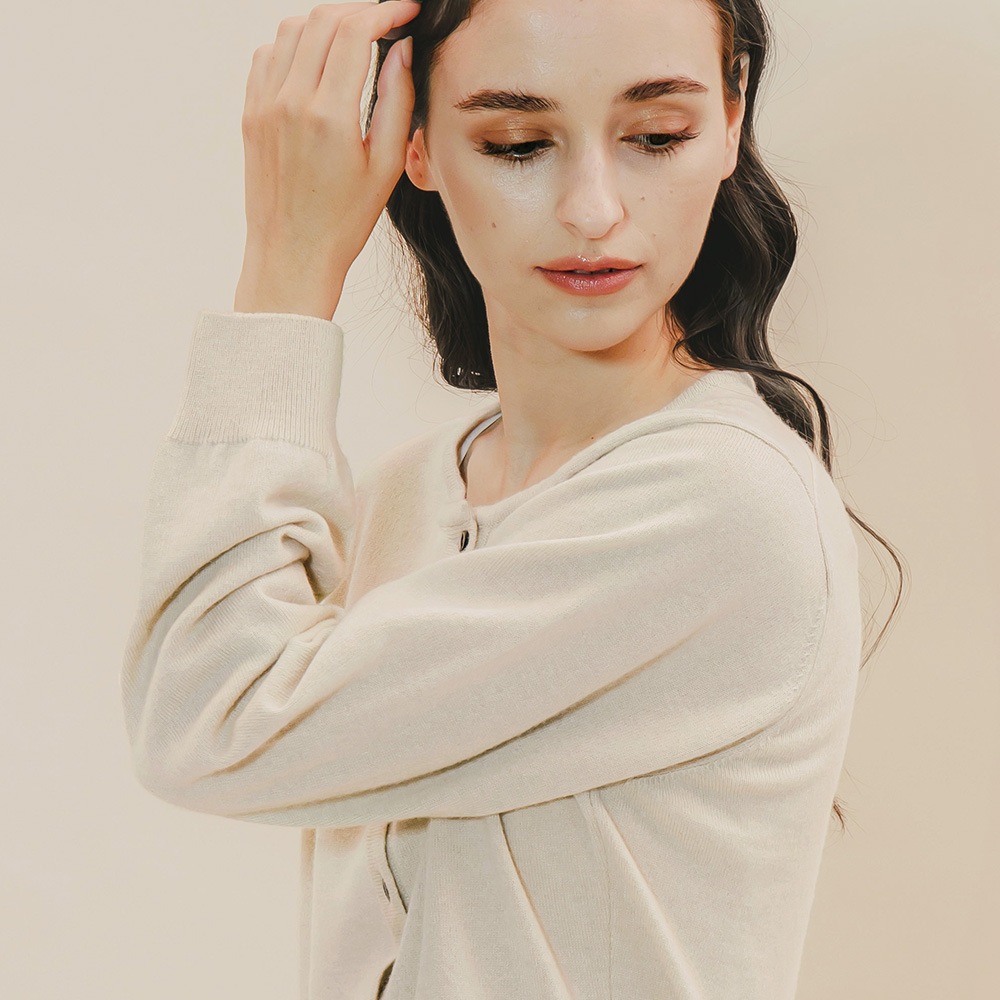 カシミヤ100％ クルーネックカーディガン | Material,Cashmere