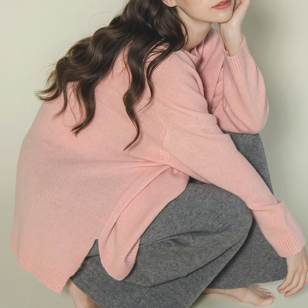 カシミヤ＆ベビーアルパカ　クルーネック＜強縮加工＞