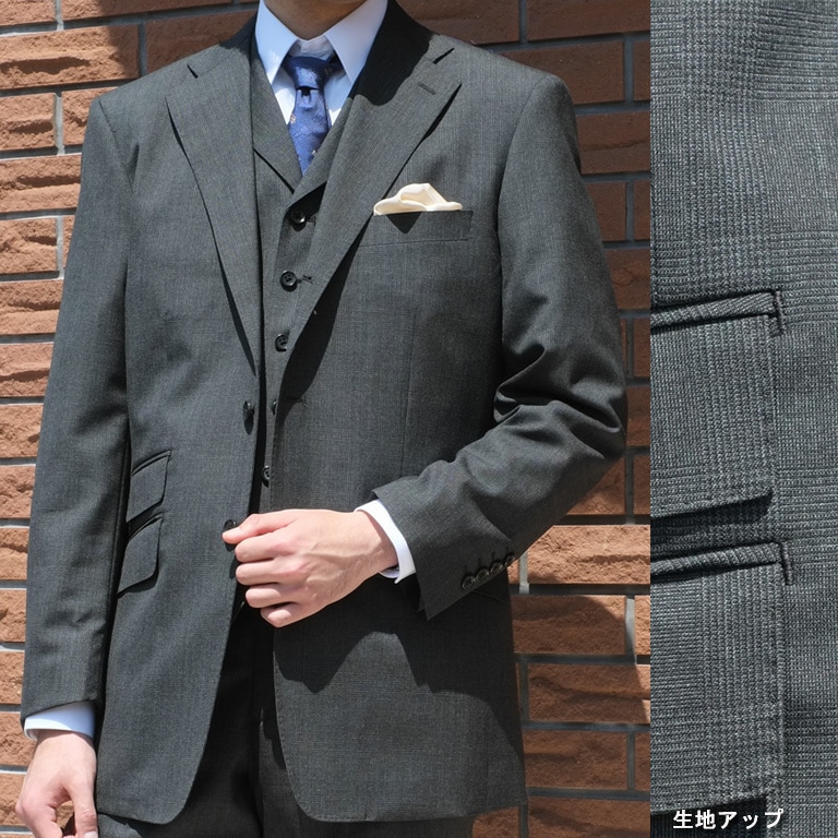 SUIT SELECT スーツセレクト グレンチェック A6 グレー メンズ スーツ メンズ 春夏 スリーピース 3つボタン セオドール(Theo