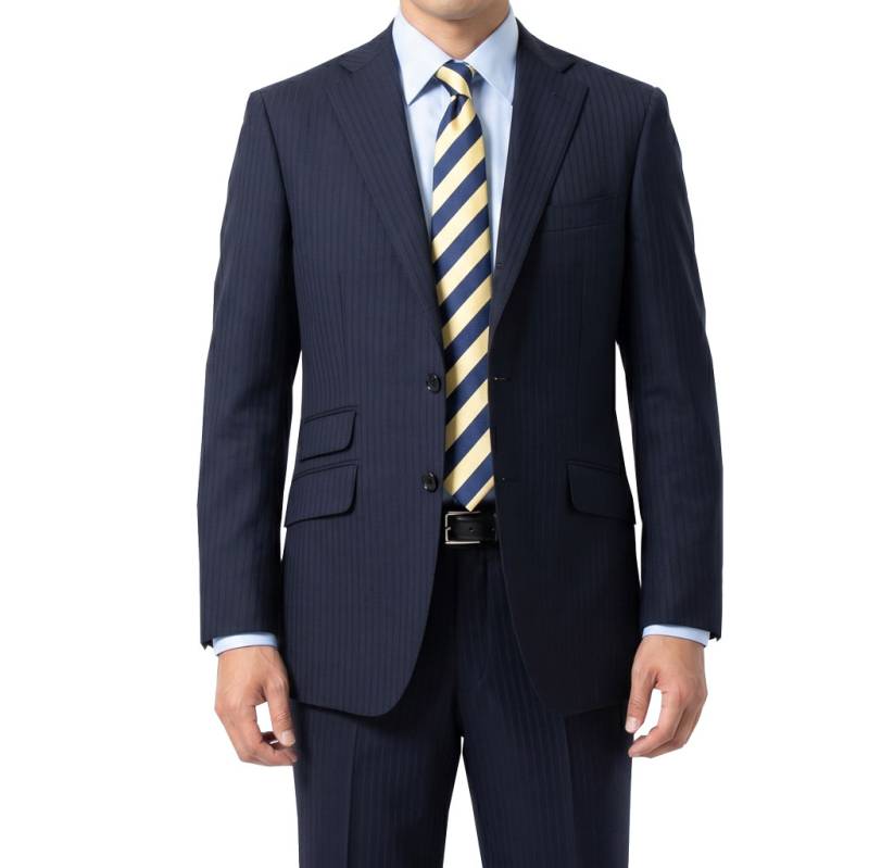 スーツ メンズ 春夏秋 2パンツスーツ 3つボタン ツーパンツ オックスフォードクラシック (OXFORD CLASSIC) 英国調 段返り三つボタン チェンジポケット付 シングルスーツ ビジネススーツ ネイビー シャドーストライプ 紺 0688 A8サイズ