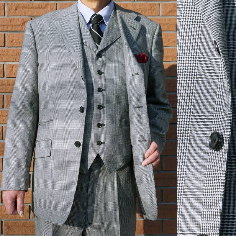 スーツ メンズ 秋冬 スリーピース 3つボタン セオドール(Theo Dore) 英国調 ビジネススーツ シングルスーツ 段返り三つボタン チェンジポケット付 ウール100% グレンチェック 0215 3315 A3 A4 AB4