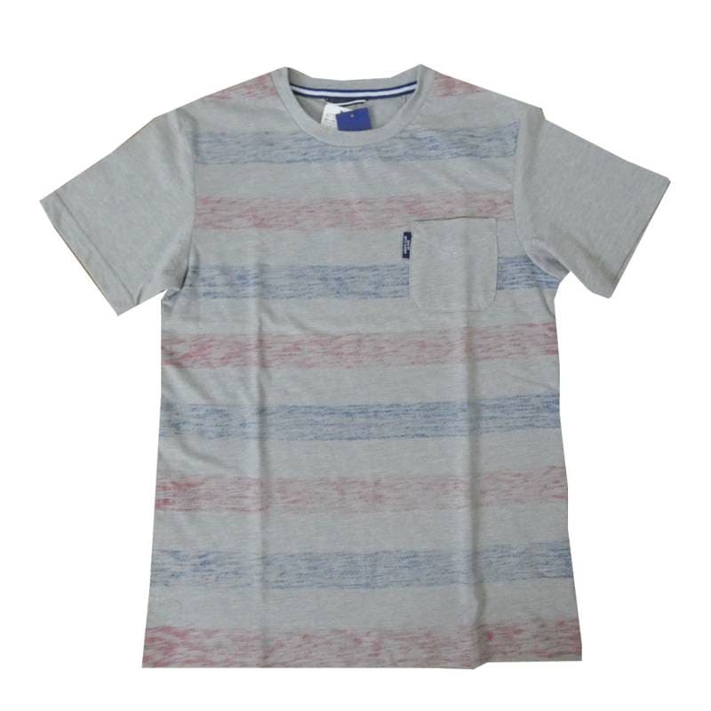 MENS CLUB JEANS Tシャツ メンズ 春夏 半袖 プリントボーダー 3178  青×エンジ×グレー系 M