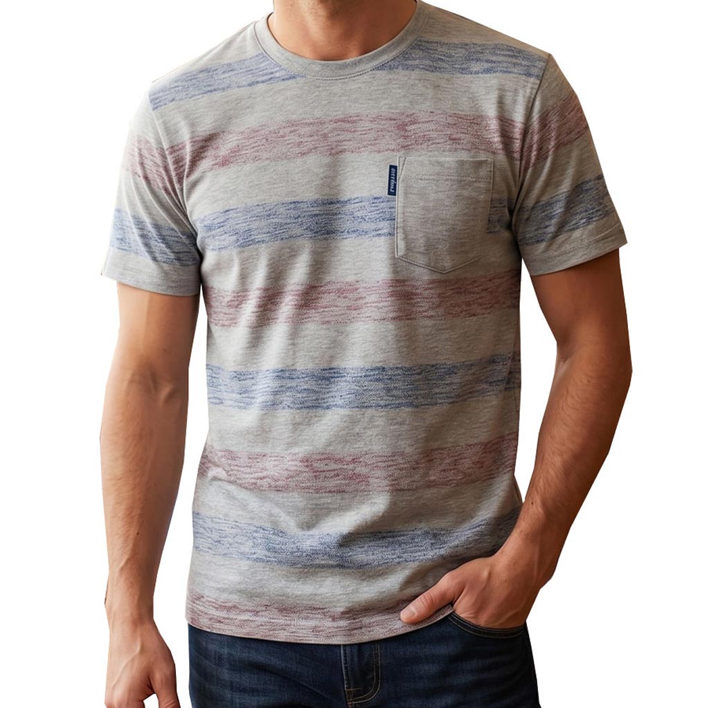 MENS CLUB JEANS Tシャツ メンズ 春夏 半袖 プリントボーダー 3178  青×エンジ×グレー系 M