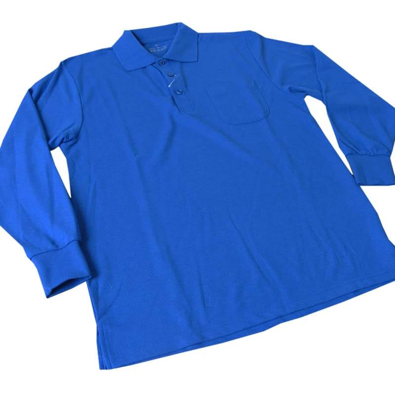 TOP JOHN 長袖ポロシャツ メンズ 鹿の子織り ブルー1 NP06 M L LL