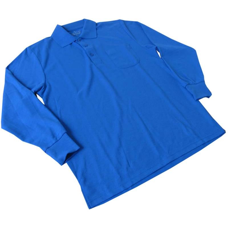 TOP JOHN 長袖ポロシャツ メンズ 鹿の子織り ブルー2 NP56 M L 