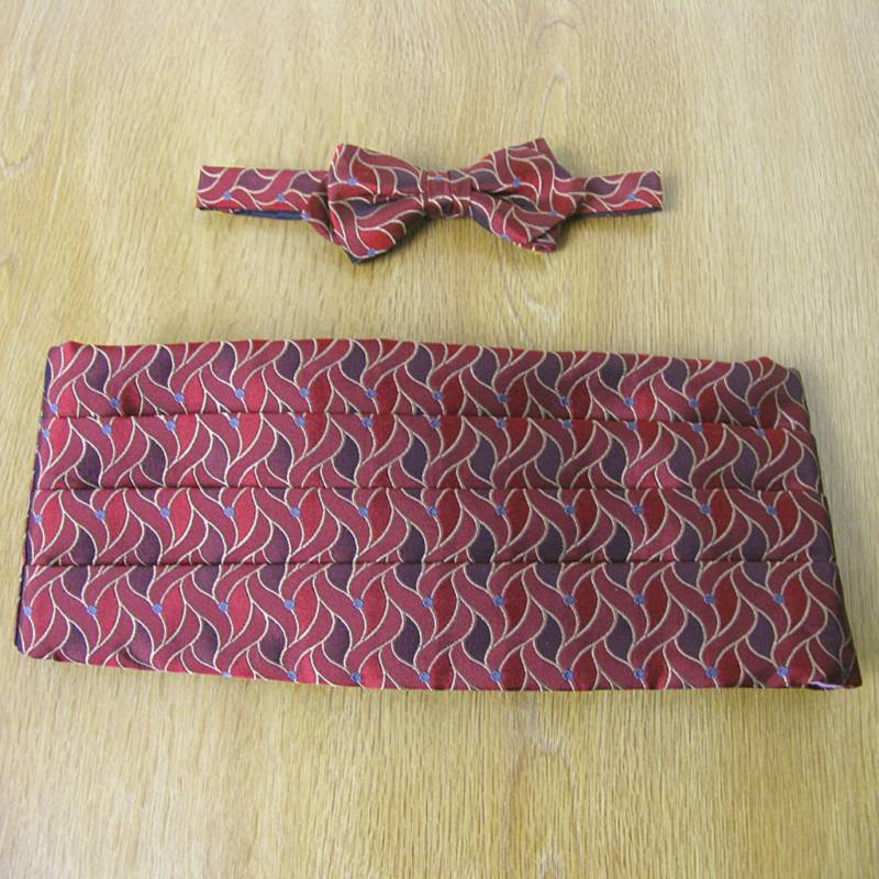 タキシード用のカマーバンド&蝶ネクタイ セット エンジ系×ドット