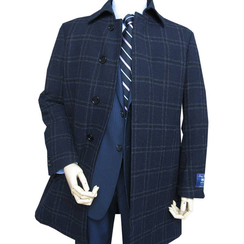 オックスフォードクラシック (OXFORD CLASSIC) ツイードステンカラーコート メンズ 秋冬物 MOON社製生地使用 ネイビー ウインドペンチェック 0288 M