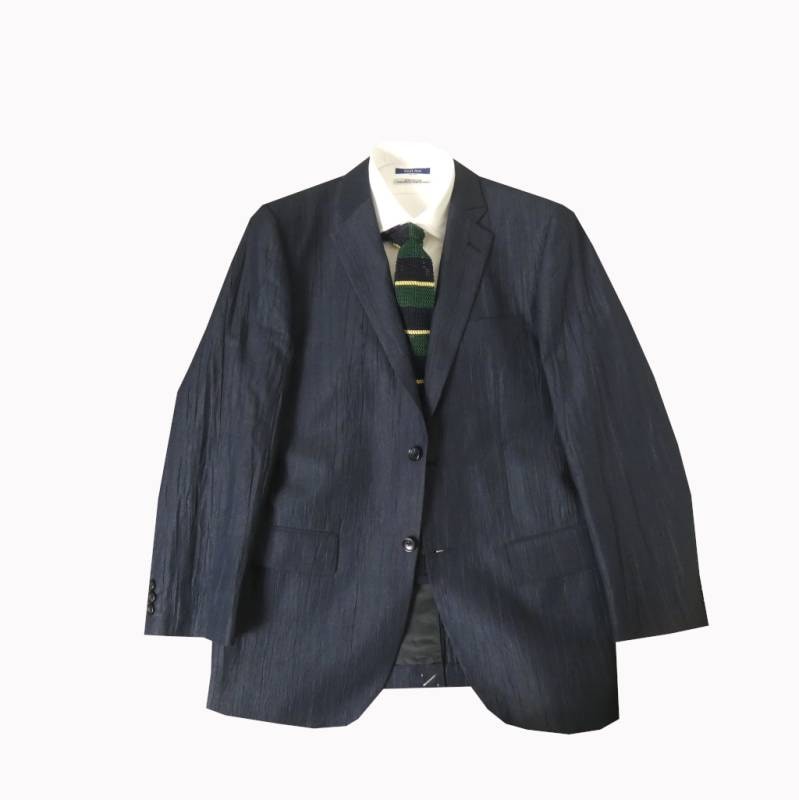 ジャケット メンズ 春夏 2つボタン 麻混 シワ加工 ハイバセロン(HAI-VASERON) ネイビー 紺 1413 A7サイズ