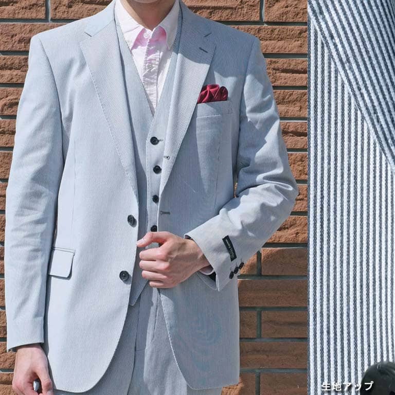 ジャケット メンズ 春夏 コードレーン 3つボタン スタンリーブラッカー(stanley blacker) 段返り三つボタン サックスブルー 6385 A6 A8 AB7