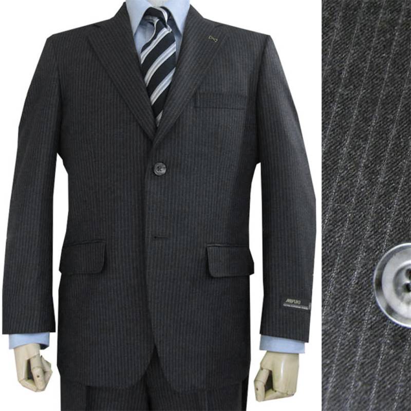 スーツ メンズ 秋冬 シングルスーツ 2つボタン ミユキ(MIYUKI) 御幸 ビジネススーツ ストライプ チャコールグレー 0423 AB3