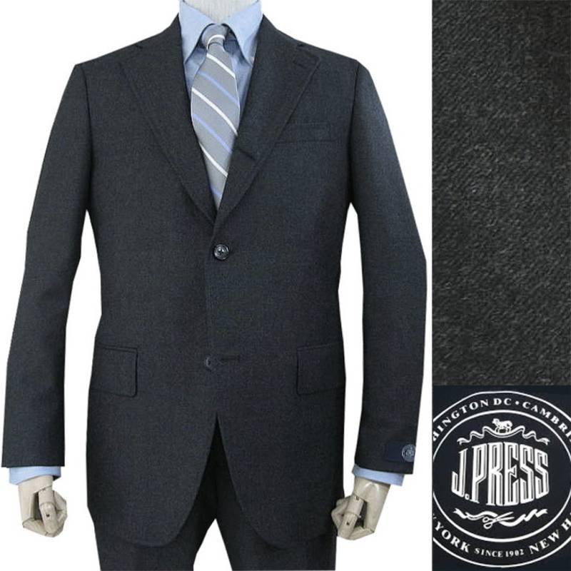 ジェイプレス (J.PRESS) スーツ メンズ 秋冬 シングルスーツ 3つボタン トラッド 新1型 段返り三つボタン NEW AUTHENTIC MODEL ビジネススーツ 無地 チャコールグレー A4 A7 AB4 AB5 AB7