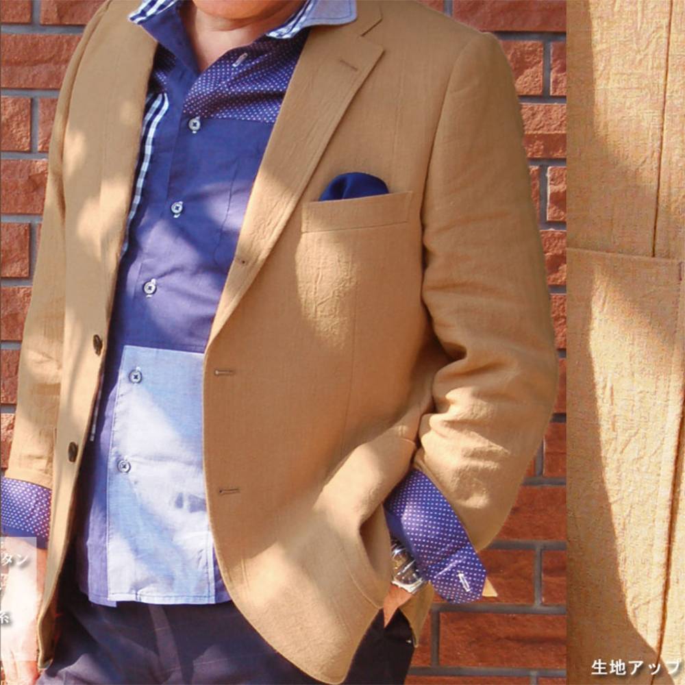 OXFORD CLASSIC PremiumLine(オックスフォードクラシックプレミアムライン) ジャケット メンズ 春夏 3つボタン 麻100% シワ加工 オレンジ 3642 A7サイズ