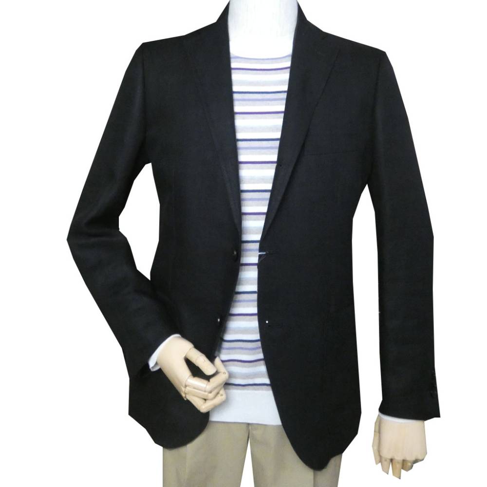 ジャケット メンズ  春夏 麻100% ブラックジャケット 3つボタン オックスフォードクラシック プレミアムライン (OXFORD CLASSIC PremiumLine) 段返り三つボタン ヘリンボーン 黒 2709 A3サイズ