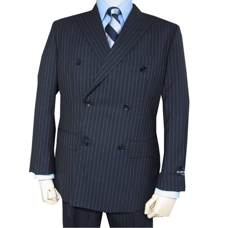 スーツ メンズ 春夏 ダブルスーツ 6つボタン アランドロン(ALAINDELON)  ストライプ ネイビー 紺 4188 AB4 BB5