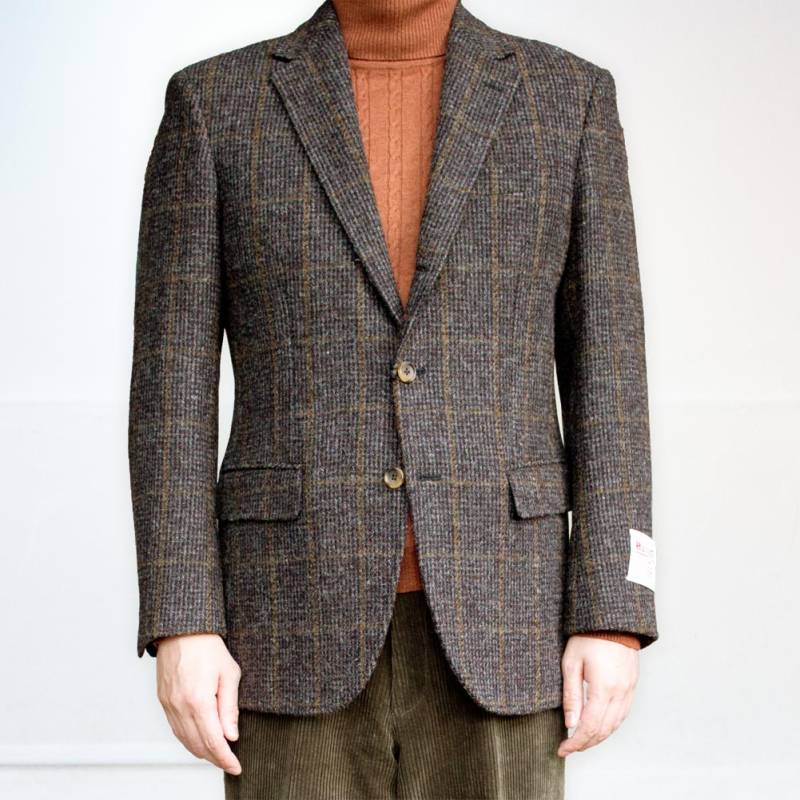 ハリスツイード ジャケット メンズ 秋冬 3つボタン オックスフォードクラシック (OXFORD CLASSIC)   段返り三つボタン オーバーペンチェック ブラウン系MIX 0518 A6 A7 AB4 AB6