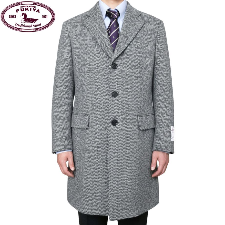 ハリスツイード コート メンズ 秋冬 オックスフォードクラシック(OXFORD CLASSIC)  ヘリンボーン グレー 0015 M LL