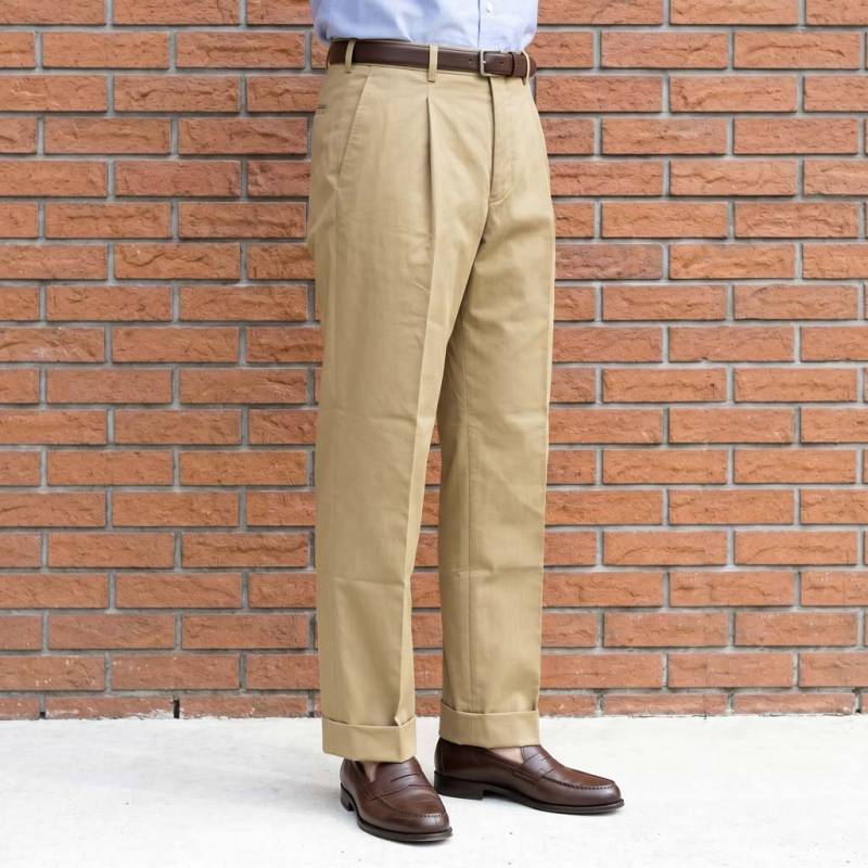 スラックス メンズ 春夏秋 コットン パンツ ワンタック ストレッチ オックスフォードクラシック (OXFORD CLASSIC) 4352 ベージュ系 96cm 98cm 100cm