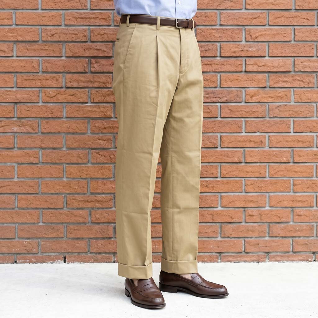 スラックス メンズ 春夏秋 コットン パンツ ワンタック ストレッチ オックスフォードクラシック (OXFORD CLASSIC) 4352 ベージュ系 98cm 100cm 102cm