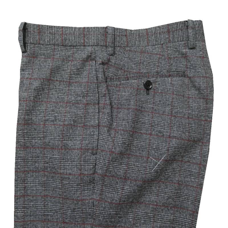 スラックス メンズ 秋冬春 ノータック パンツ ハイバセロン (HAI-VASERON) グレンチェック オーバーペン チャコールグレー 9123 ウエスト79cm