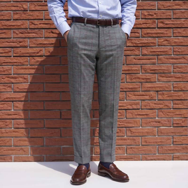 スラックス メンズ 秋冬春 ノータック パンツ ハイバセロン (HAI-VASERON) グレンチェック オーバーペン チャコールグレー 9123 ウエスト79cm