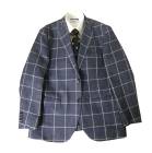 ジャケット  春夏 2つボタン 麻100% リスペクト(RESPECT) チェック ネイビー 紺 2488 M L