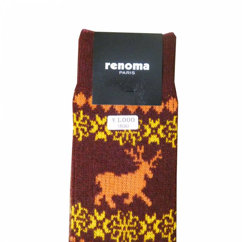 renoma・PARIS レノマパリス ソックス 靴下 トナカイ 赤茶×黄×オレンジ R08 25~27cm