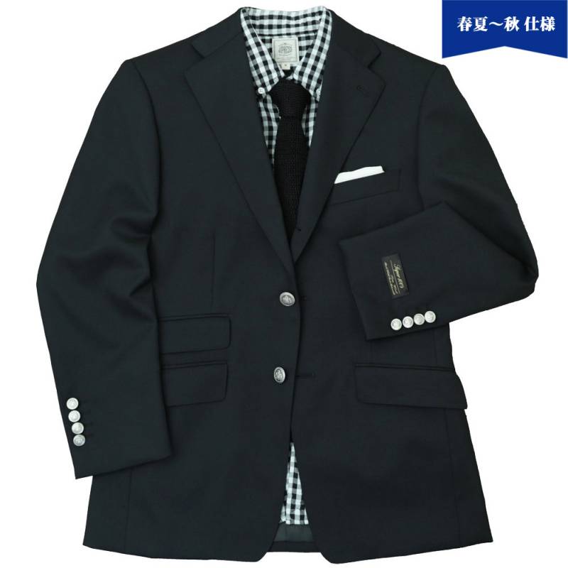 【キングサイズ】黒ブレザー 黒ブレ メンズ 春夏秋 3つボタン ジャケット メタルボタン 黒無地 オックスフォードクラシック (OXFORD CLASSIC) 英国調 段返り三つボタン チェンジポケット付き ブラック 0309 E4 E5 E7