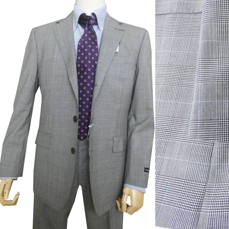 スーツ メンズ 春夏 シングルスーツ 3つボタン スタンリーブラッカー(stanley blacker)  COOL MAX 段返り三つボタン ビジネススーツ グレンチェック オーバーペン 4518 AS AL