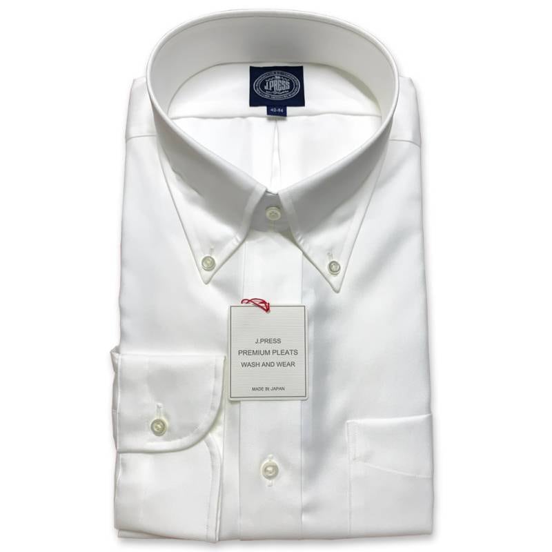【形態安定】ジェイプレス (J.PRESS) ボタンダウンシャツ メンズ長袖ワイシャツ ピンオックス ホワイト   (衿37-裄丈82cm) (衿39-裄丈84cm) (衿41-裄丈85cm)